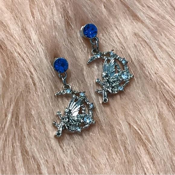 Fairy Sitting on the Moon Blue Stud Earrings - Picture 2 of 4